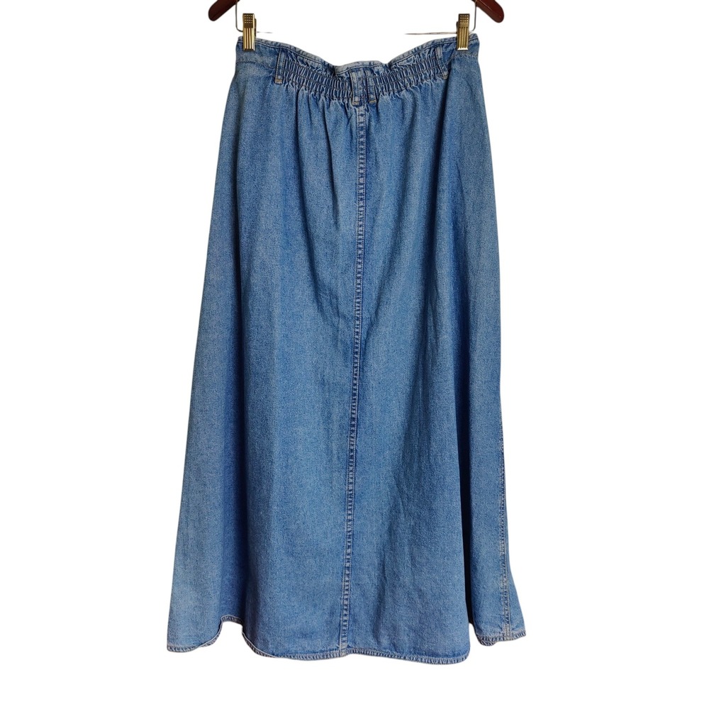 VTG 90s Lizwear Denim Maxi Skirt Button Western Cottagecore Prairie Modest 12 - Picture 2 of 10